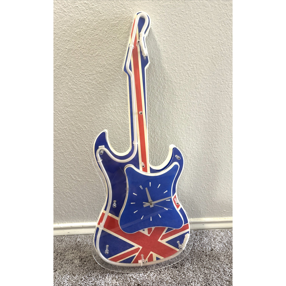 Union Jack Guitar Clock Wall Decor